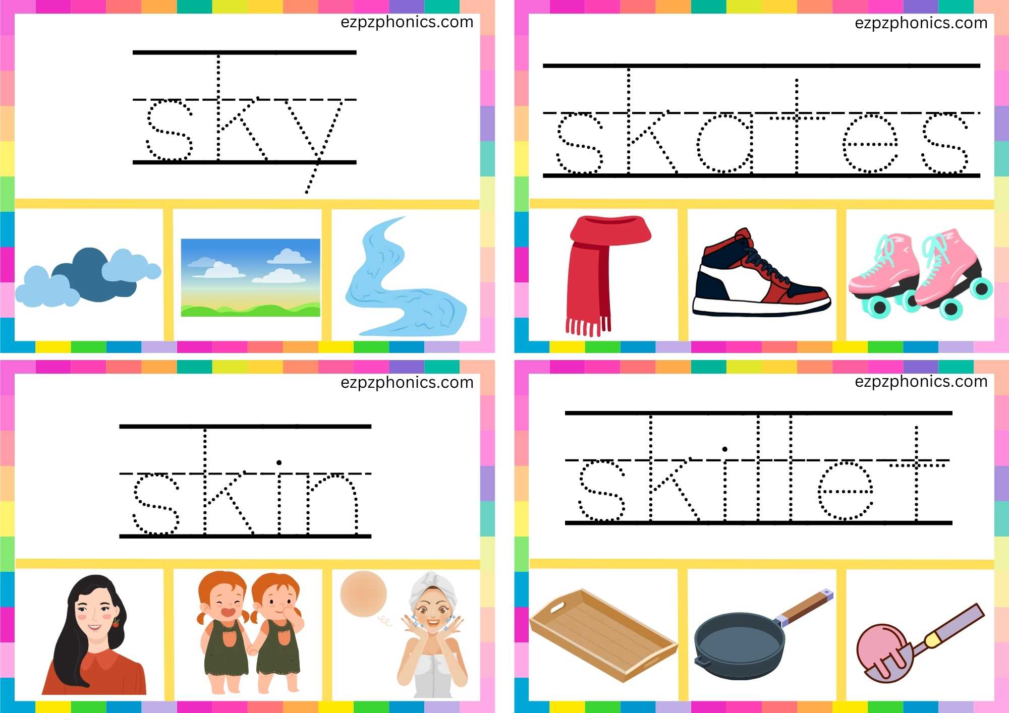 SK Beginning Blends Clip Cards Trace The Words And Clip The Correct Images Set 2